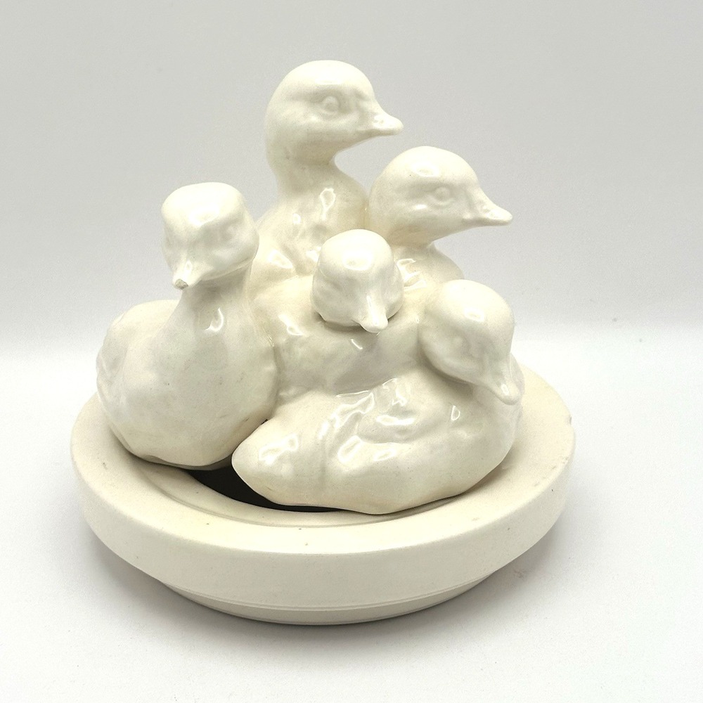 Holland Mold Ceramic Duck Family Figurine White Glaze 5in Wildlife Decor
